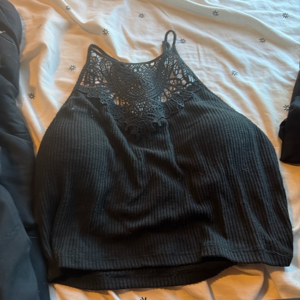 Black Lace Halter Top